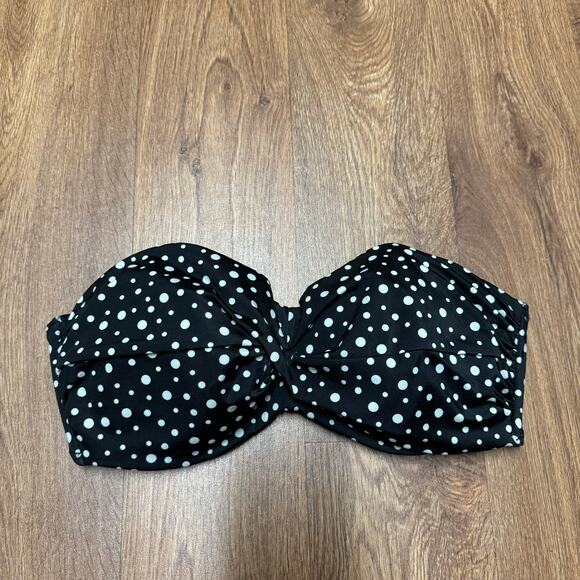 Victoria's Secret Black White Polka Dot Bandeau Twist Front Bikini Top Size 38D - Picture 1 of 8
